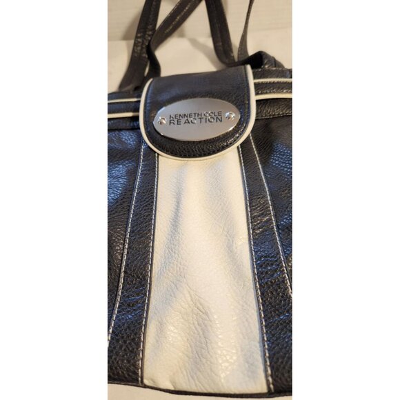 Kenneth Cole Reaction Black & White Faux Leather Tote Bag With Double Handles - Picture 4 of 8